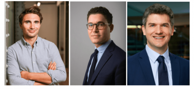 De gauche à droite : Bartosz Jakubowski (Alven), Jules Bosser (FCDE), Gwenaël Kropfinger (Addleshaw Goddard)