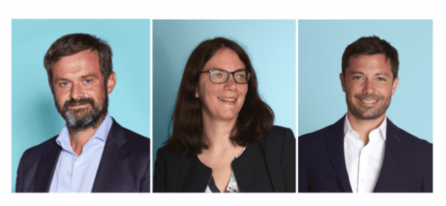 De gauche à droite : Fabrice Fleury, Julie Masson et Julien Berger-Perrin, managing partners des fonds Cairn
