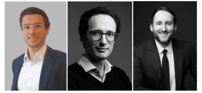 De gauche à droite : Vincent Langlois (Axio Capital), Emmanuel Perez-Duarte (Elaia), Yann Fouquet-Michel (Lawderis)