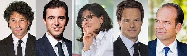 Charles Andrez, associé-gérant chargé du midcap - Lazard, Pierre Estrade, partner - Cinven, Annick Bitoun, debt director - Apax Partners, Jean-Baptiste Marchand, managing partner - Natixis Partners et Guillaume Jacqueau, managing partner Europe - Equistone