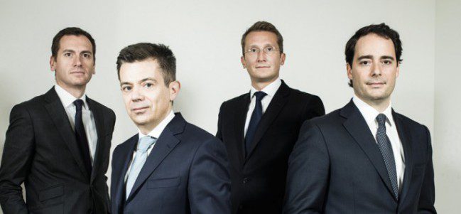Les quatre managing partners de Kartesia. De gauche à droite : Matthieu Delamaire, Damien Scaillierez, Laurent Bouvier, Jaime Prieto