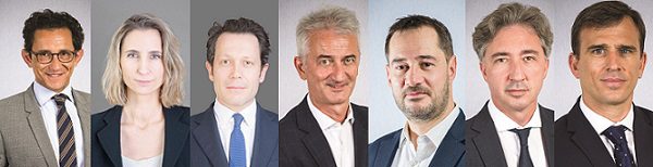 (de gauche à droite) Maxence Bloch, Paris Office Chair & partner, Marie-Laure Bruneel, partner, Arnaud David, partner, Christophe Digoy, partner, Arnaud Fromion, partner, Jérôme Jouhanneaud, partner, Thomas Maitrejean, partner.